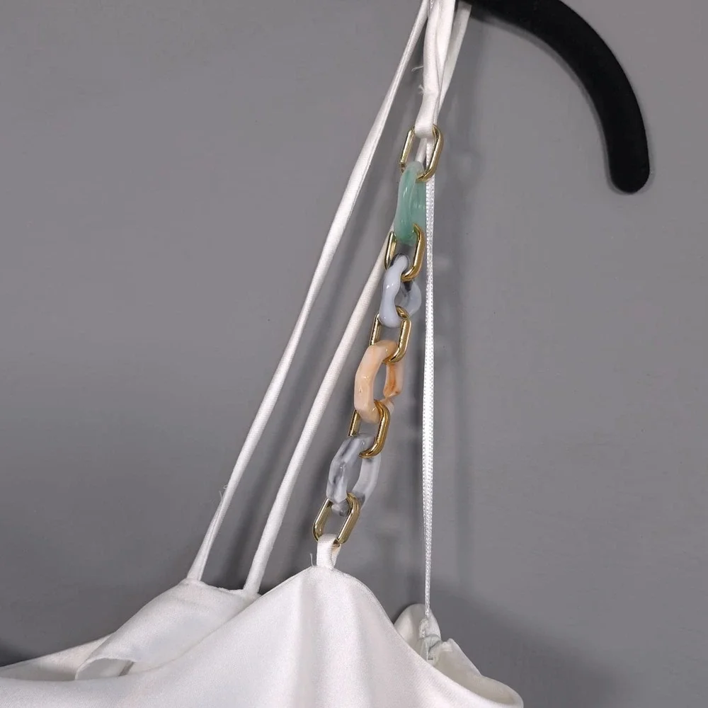 ZARA Women's Dress‎ LARGE Multicolor Chain Strap Satin White Midi Maxi 7756/362 - Picture 10 of 15